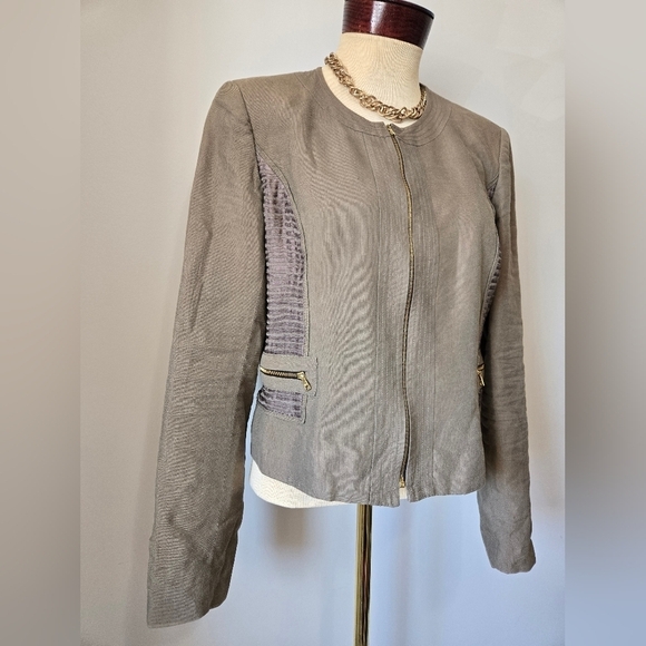Teenflo Linen Taupe Waist Length Jacket. Size 10 - Picture 2 of 12